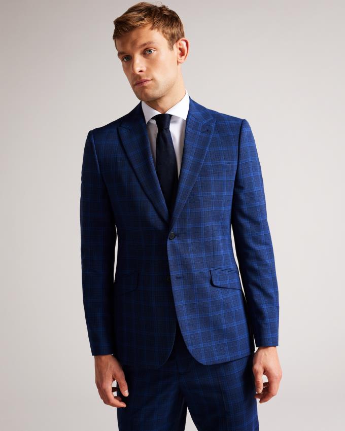 Veste Ted Baker Wool And Silk Check Suit Bleu Foncé Homme | EQJ-38811395